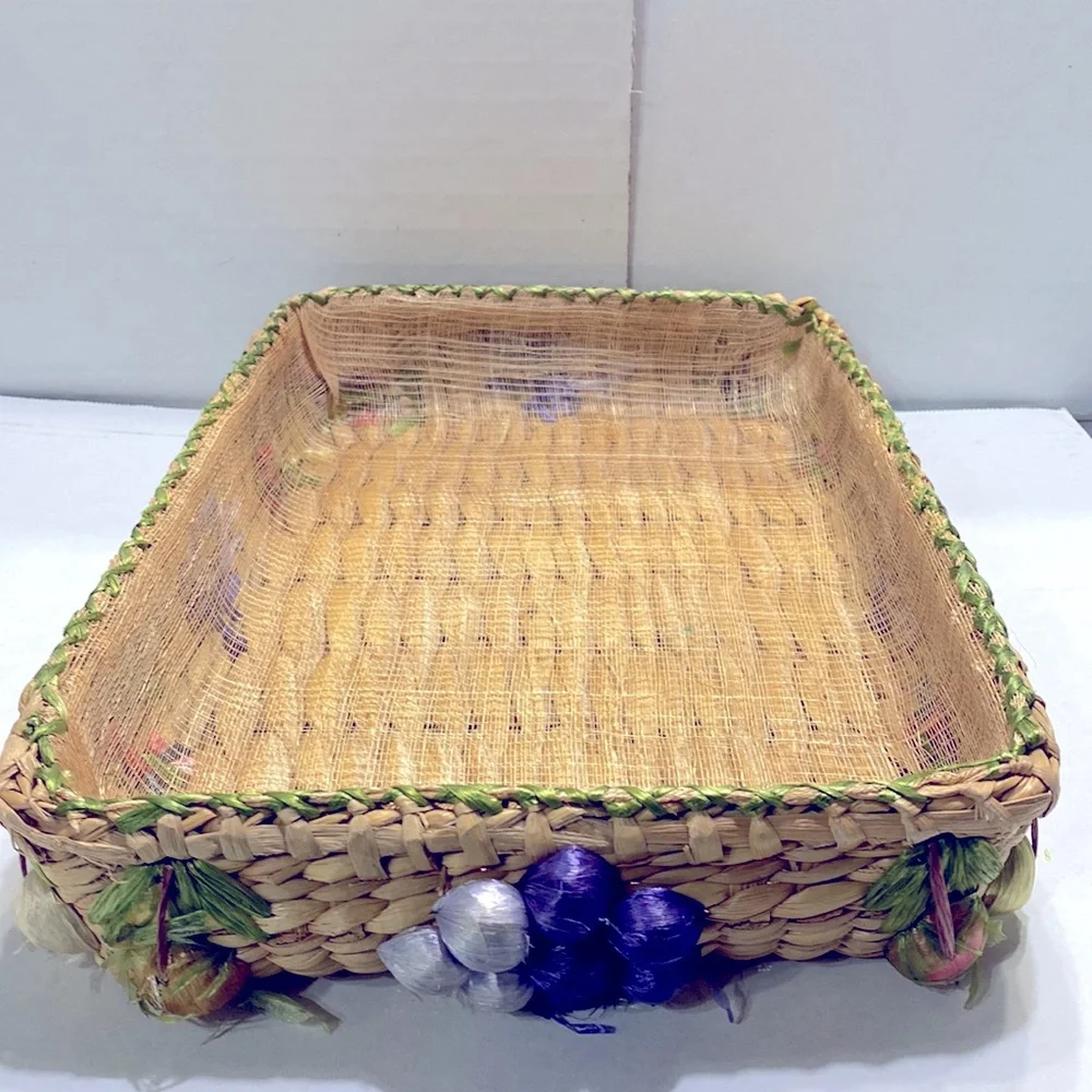 4 Piece Vintage Rafia Woven Rattan Basket Set